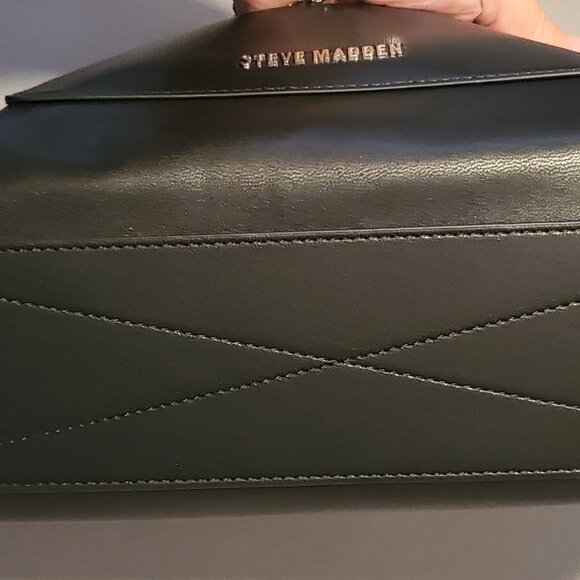 Steve Madden Contemporary Satchel Bag -Soft Black Leather (charms included) NWOT - Picture 7 of 12